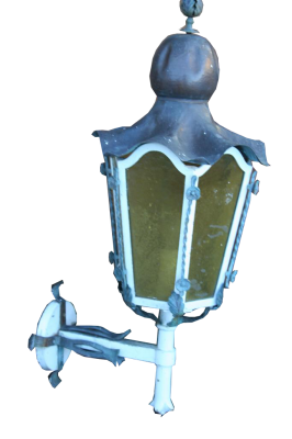Lampioncino, applique da esterno, in ferro bianco , con vetri satinati gialli