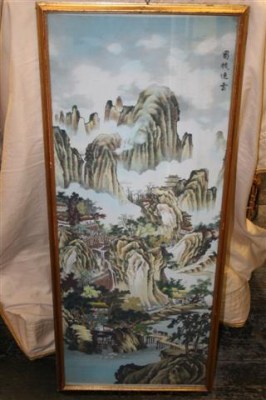 Quadro orientale con paesaggio